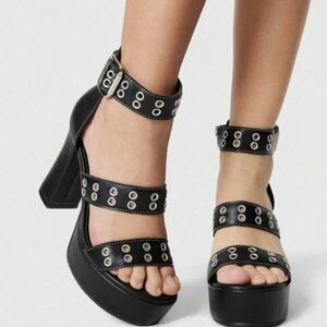 Black Grommet Platform Sandals